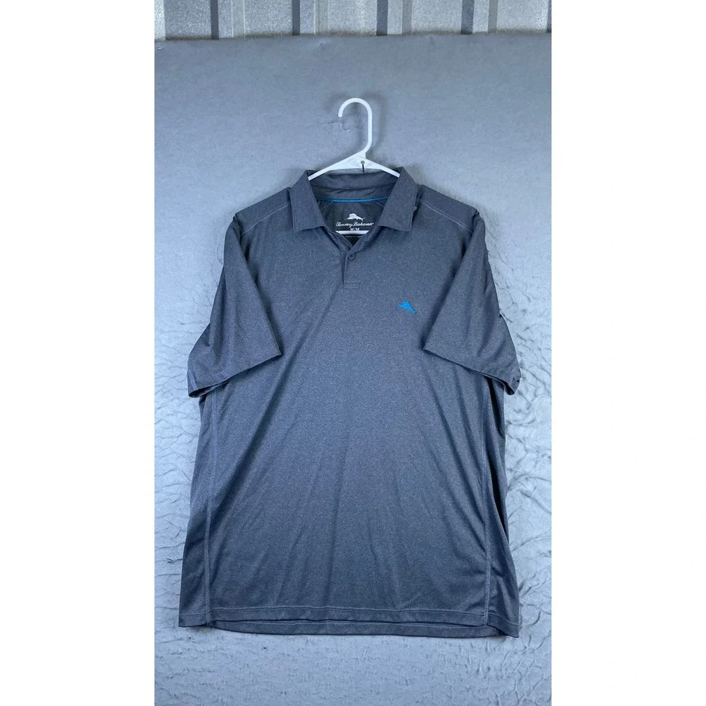 Tommy Bahama Polo Shirt Mens Medium Gray Excellent Marlin Logo Performance